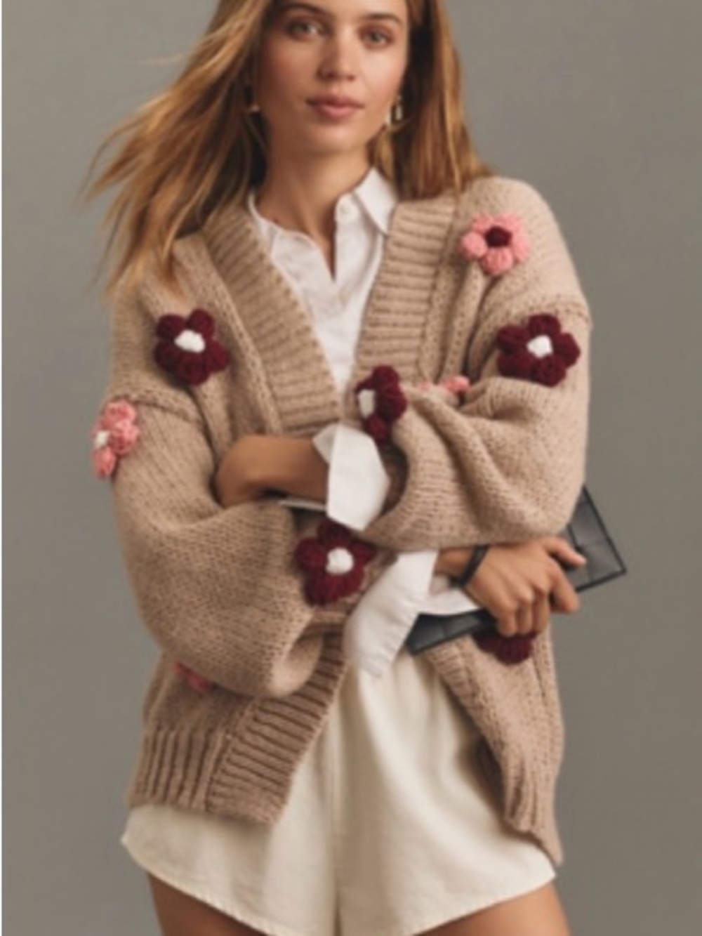 Anthropologie THE SUSANNAH 3D FLOWER CARDIGAN SWEATER